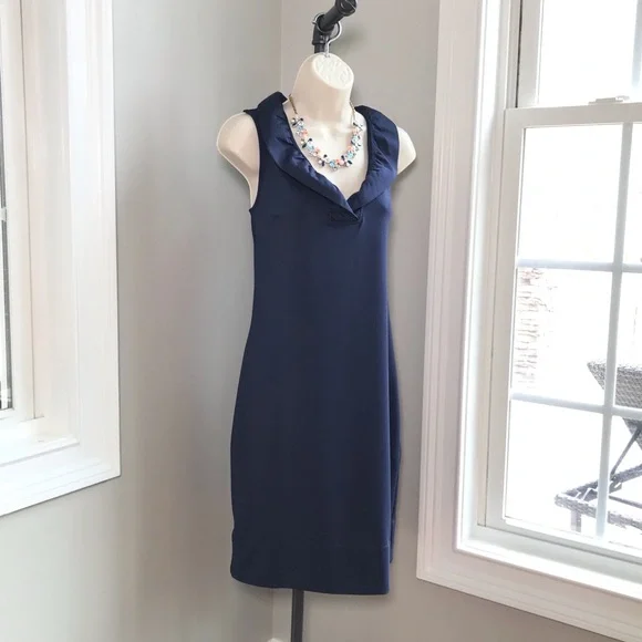 Ruffle Neck Sleeveless Dress-Gretchen Scott Navy / S Ruffle Neck Sleeveless Dress-Gretchen Scott Navy / S